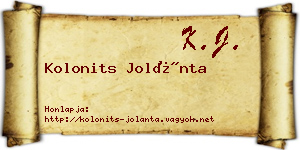 Kolonits Jolánta névjegykártya